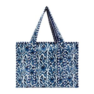 Blue Patterned Handmade Cotton Tote Bag